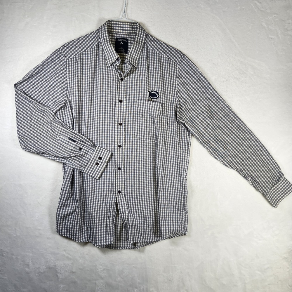 Antigua Penn State Nittany‎ Lions NCAA Gingham Check Button Down Shirt Mens L